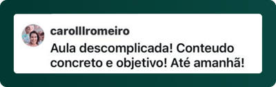 Depoimento de aluna: Aula maravilhosa, uma excelente profissional, com conteúdo riquíssimo