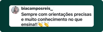 Depoimento de aluna: Aula incrível, com uma didática excelente e conhecimento aplicável