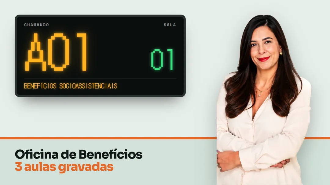 Painel de chamada com a senha A01 da Oficina de Benefícios, e a Tamara